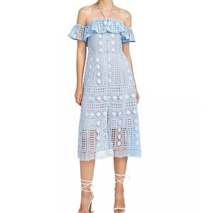 blue eyelet midi dress